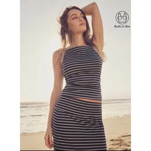 Brand New OGL Women's Size XS NAvy Blue Striped Brami Sleeveless Top Tank